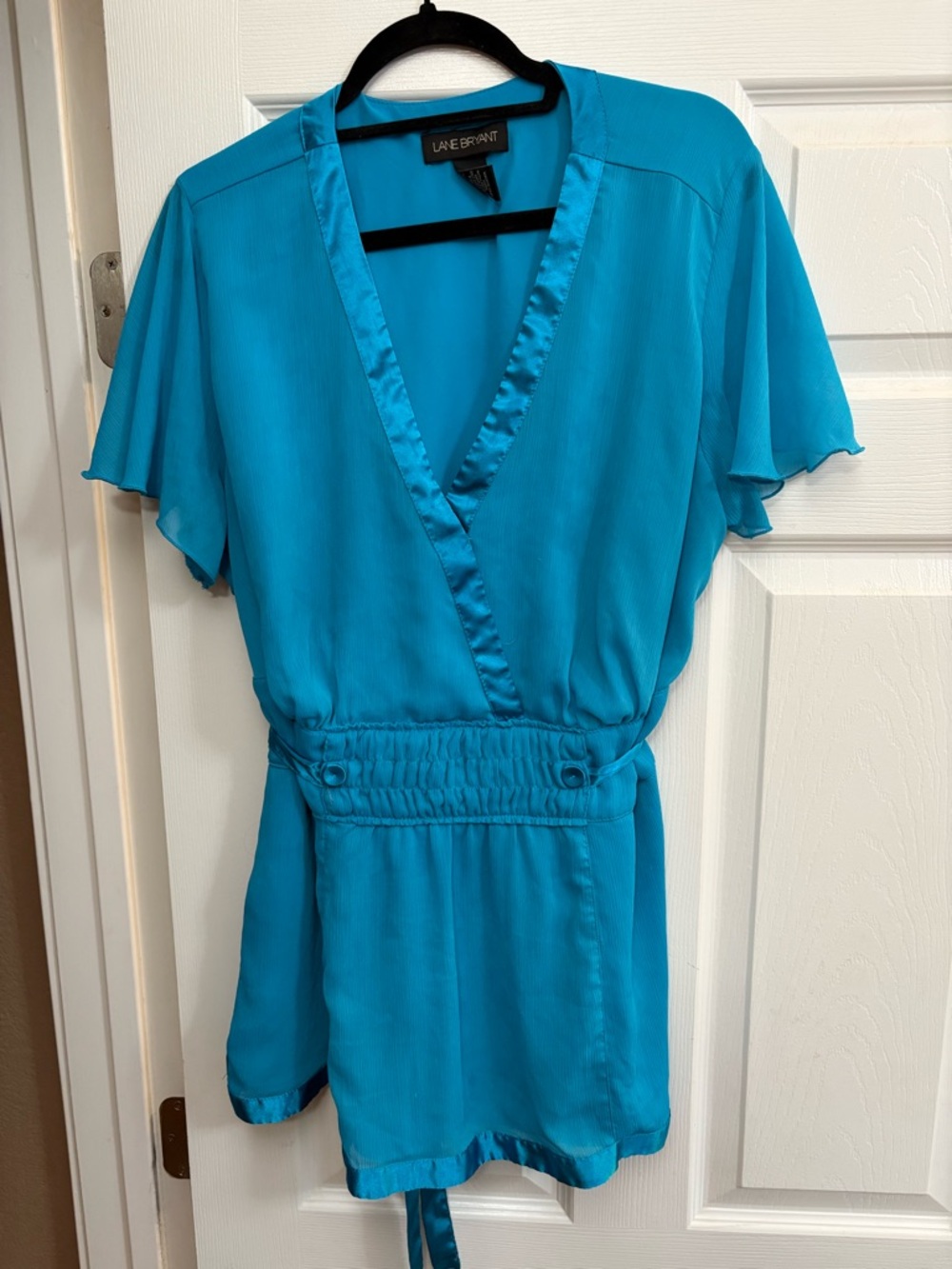 Lane Bryant blouse short sleeves blue belted v neck size 22/24
